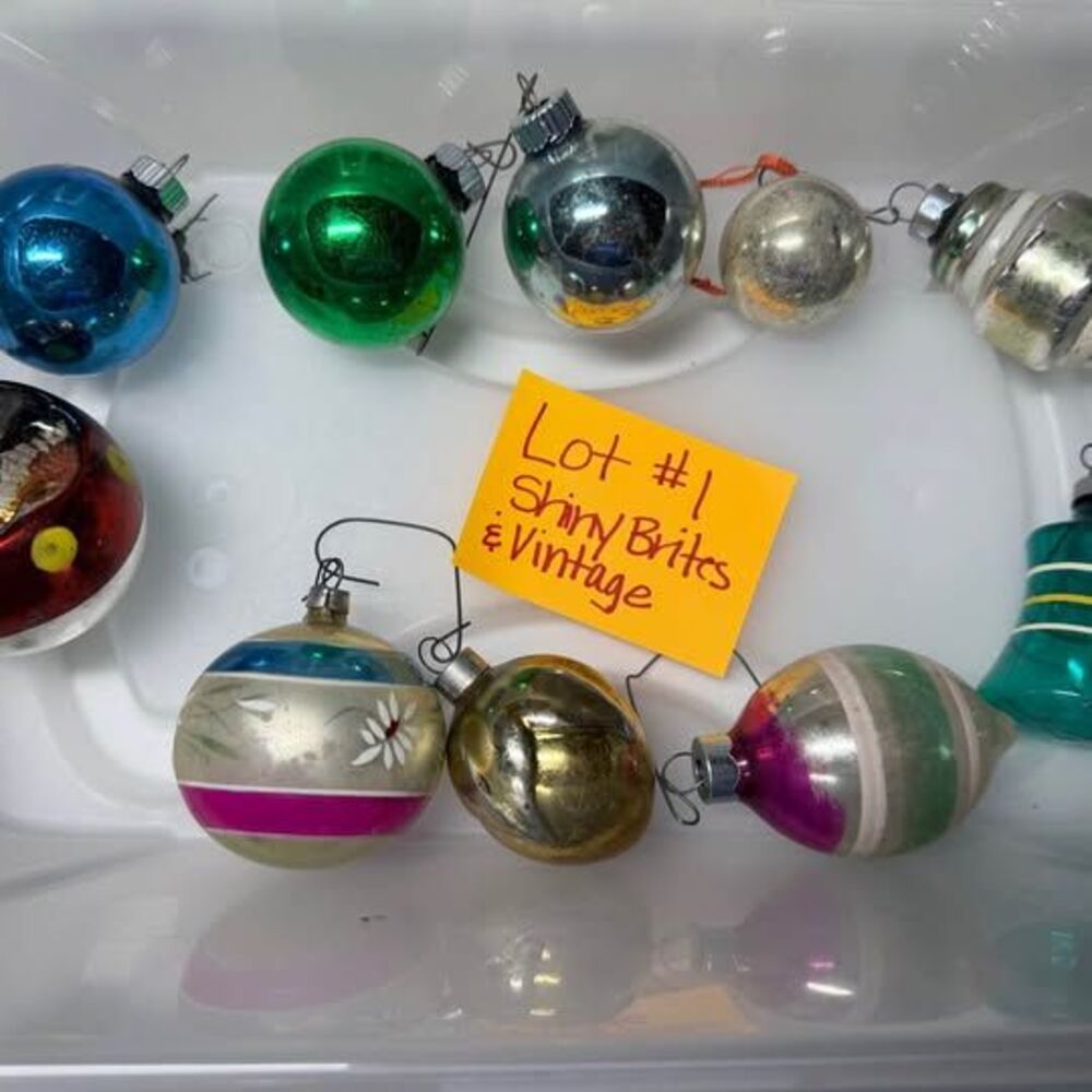 Lot #1 Vintage Shiny Brite Glass Christmas Ornaments Lot of 9 USA Mixed Styles